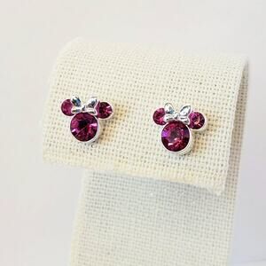 Disney‎ Minnie Mouse October Birthstone Fuchsia Silver Color Stud Earrings